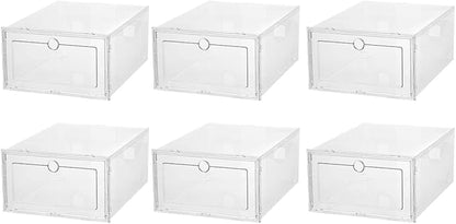 Shoe Storage Box with Front Drawer, Plastic Footwear Organizer, Dustproof and Moisture-resistant Shoe Container for Closet, 6pcs