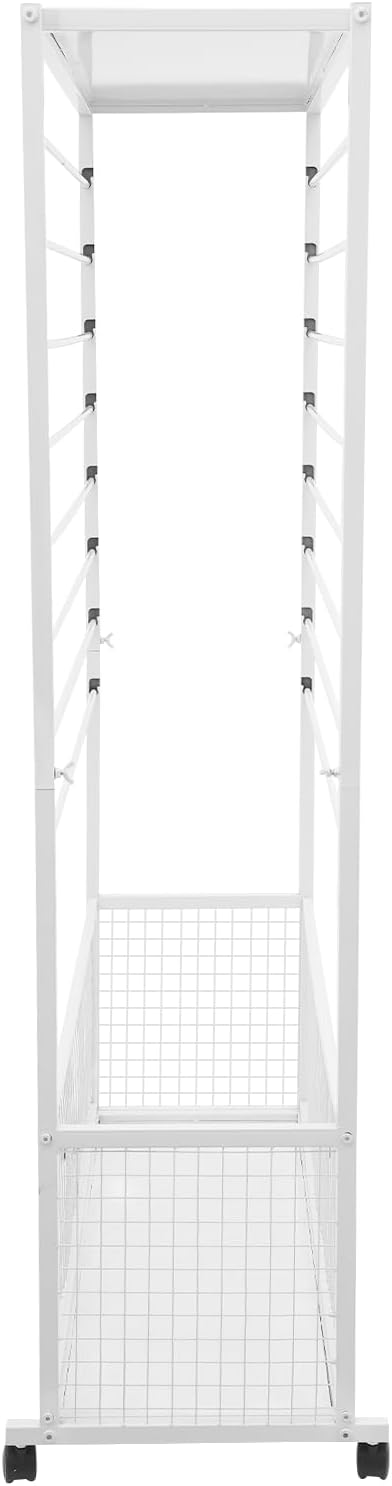 16-Tier Double-Sided Ribbon Holder Organizer Rack with Storage Basket & Wheels, Multifunctional Flower Wrapping Paper Display Stand for Craft Rooms, Flower Shops (White, 39.37''W x 12.6''D x 59.06''H)