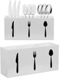Plastic Utensil Holder, Knife Fork and Spoon Holder Silverware Caddy, Acrylic Kitchen Cutlery Storage Box, Flatware Organizer for Countertop, Indoor Outdoor Party Tableware Holder (White)