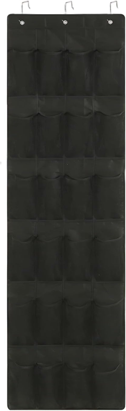 Hanging Shoe Organizer, Shoe Hanger for Door 24 Mesh Pocket Over The Door Organizer Space Saving Hanging Storage Holder with Hooks 64x19 Inch Black
