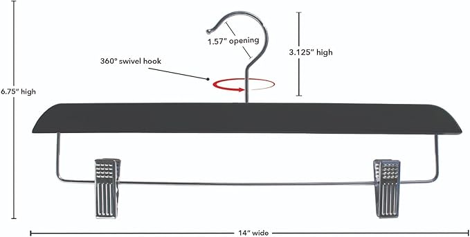 NAHANCO Contemporary Collection: Wooden Skirt/Pant Hanger, 14" Black (Pack of 100)