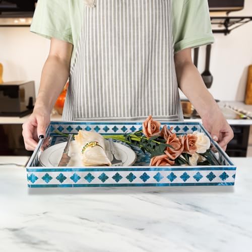 MAONAME Blue Serving Trays, Plastic Rectangular Serving Tray with Handles - Image 5