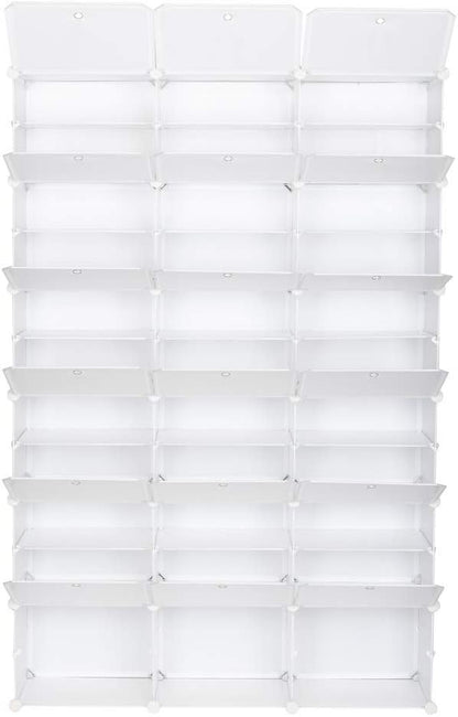 Shoe Rack Organizer, 18 Cube 12 Tier Covered Shoe Storage Cabinet 72 Pairs Freestanding DIY Shoe Shelves Plastic Shoes Rack for Closet Entryway Hallway Bedroom (White)