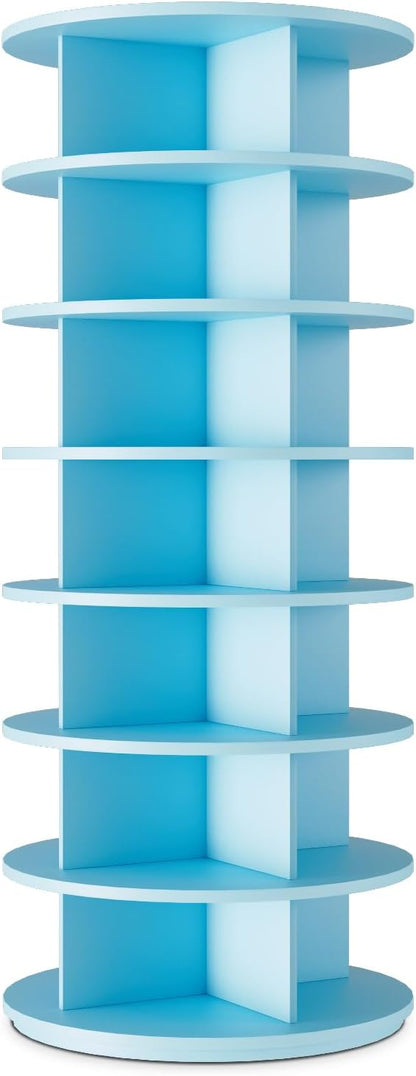 Rotating Shoe Rack 7 Tier Spinning Shoes Organizer Tower for 28-32 Pairs Lazy Susan 360 Revolving Shoe Storage Cabinet Rotate Shoe Handbag Rack Round Carousel for Closet, Bedroom (Blue)