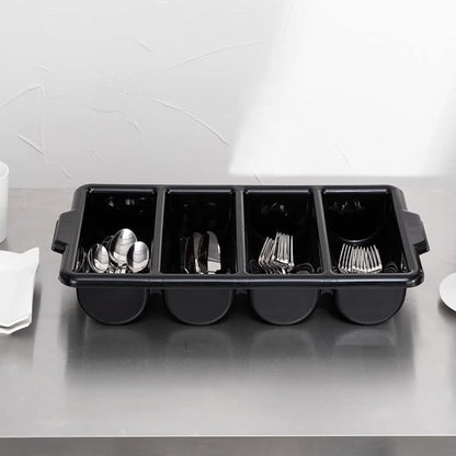 Restaurantware-21.9 x 14.2 x 3.5 Inch Silverware Organizer, 1 Crack-Resistant Cutlery Tray - 4 Compartments, Built-In Handles, Black Plastic Utensils Drawer Holder, For Kitchen Organization