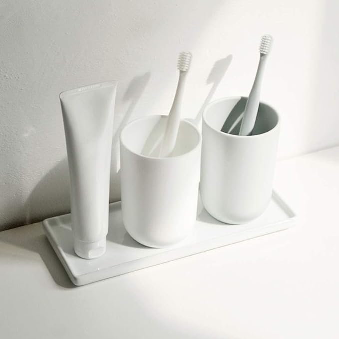 Ceramic Candle Tray - Small Rectangle, White Marble Organizer for Candle, Soap, Jewelry, Perfume, Towel Holder - Decorative Bathroom, Kitchen Sink, Counter, Restroom