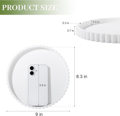 Round Bathroom Tray Silicone Kitchen Counter Decor Vanity Organizer Decorative Coffee Table Tray for Perfume, Candle, Soap Dish, 9 Inch, White