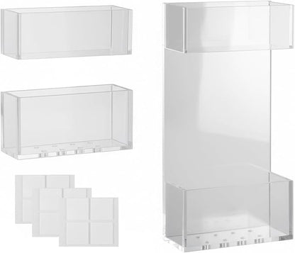 Acrylic Straw Holder for Cabinet Door, 2pcs Reusable Straw Organizer Storage with Sticky Adhesive Fits Both Short & Long Straws for Cabinet Kitchen Counter Cupboard Refrigerator