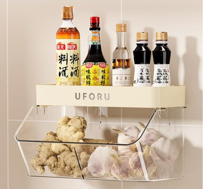 Multi-Functional Wall Mounted Organiser, Stick-On Transparent Shelf, No Drilling Required, Can Be Hung On The Wall/Door, Suitable For Kitchen, Cupboard, Bathroom, Bedroom