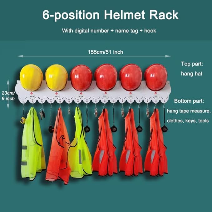 Wall Mounted Hard Hat Rack Hanger Hook Safety Helmet Holder Organizer, Construction Worker Hard Hat Fixer Placement helmet Hanging Fall Protection Rack, for Workshop Office resting Room Lounge