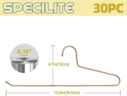 SPECILITE 30 Pack Open Ended Metal Pants Hangers for Jeans, Slacks, Leggings, Towel, Scarf, Heavy Duty & Space-Saving, Rose Gold