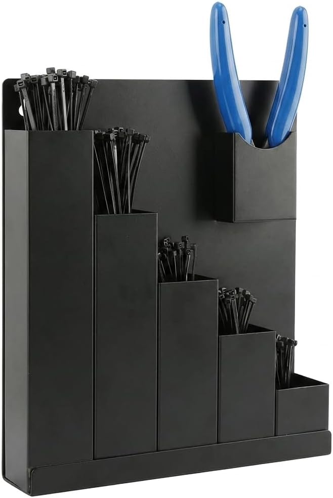 Cable Zip Tie Storage Holder, Wall-Mounted Zip Tie Organizer with Cutter Pliers & 250 Ties, Cable Tie Organizer for Workshop, Shed, Garage, Home