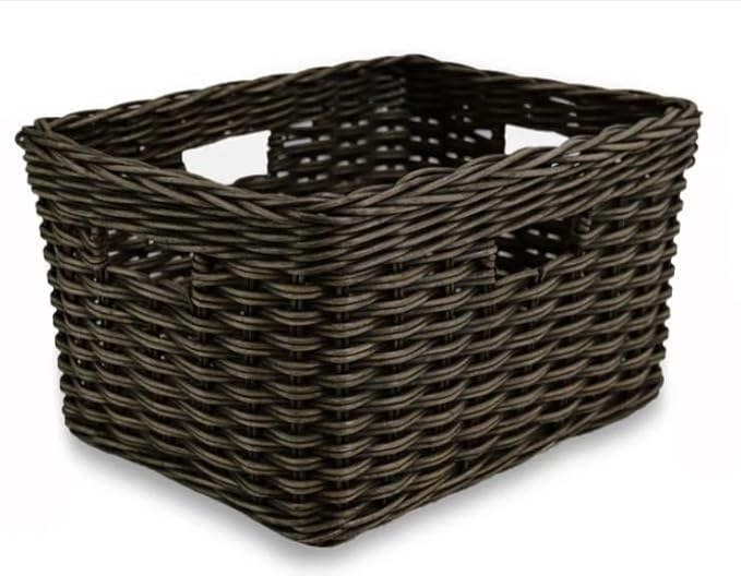 The Basket Lady Rectangular Deep Wicker Storage Basket, Medium, 16 in L x 12 in W x 9 in H, Antique Walnut Brown