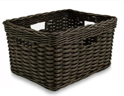The Basket Lady Rectangular Deep Wicker Storage Basket, Medium, 16 in L x 12 in W x 9 in H, Antique Walnut Brown