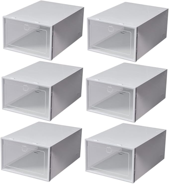 Uonlytech 6pcs Stackable Plastic Shoe Boxes White Shoe Storage Organizer for Home Transparent Containers for Sneakers Sandals Slippers Material