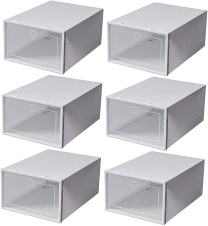 Uonlytech 6pcs Stackable Plastic Shoe Boxes White Shoe Storage Organizer for Home Transparent Containers for Sneakers Sandals Slippers Material
