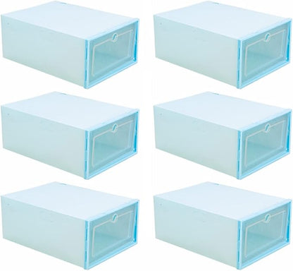 Gatuida Plastic Shoe Box Organizer 6-Piece Stackable Drawer-Type Storage Container for Shoes Dustproof and Easy Access for Closet Organization