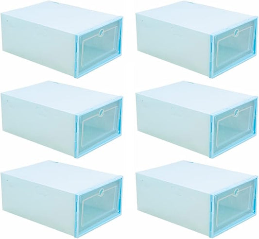 Gatuida Plastic Shoe Box Organizer 6-Piece Stackable Drawer-Type Storage Container for Shoes Dustproof and Easy Access for Closet Organization
