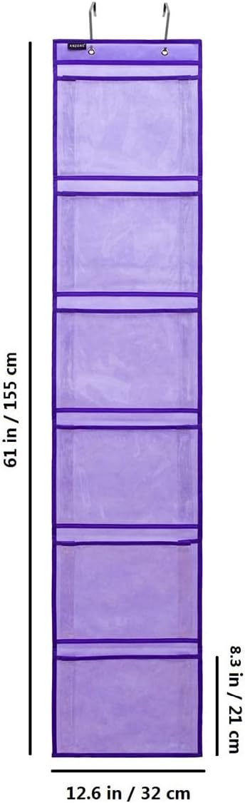 Extra Large Pockets Shoe Organizer for Closet Over The Narrow Door Hanging Shoe Holder Storage (6 Large Pockets-Purple)