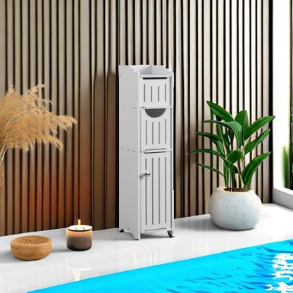 AOJEZOR Bathroom Storage Cabinet: Small Bathroom Storage Cabinet - Toilet Paper Holder Fit for Mega Roll,White