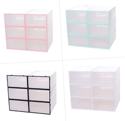 6pcs Stackable Shoes Storage Box Thickened Transparent Plastic Shoe Organizer for Men Space-saving Design for Closets and Dorm Rooms White