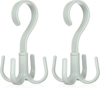 2PCS Rotating Handbag Hanger, Scarf Tie Rack Hooks Hoodie Hanger 360 Degree Rotating Closet Organizers with 4 Claws Multifunctional Closet Handbag Hook Scarf Hanging (Green)