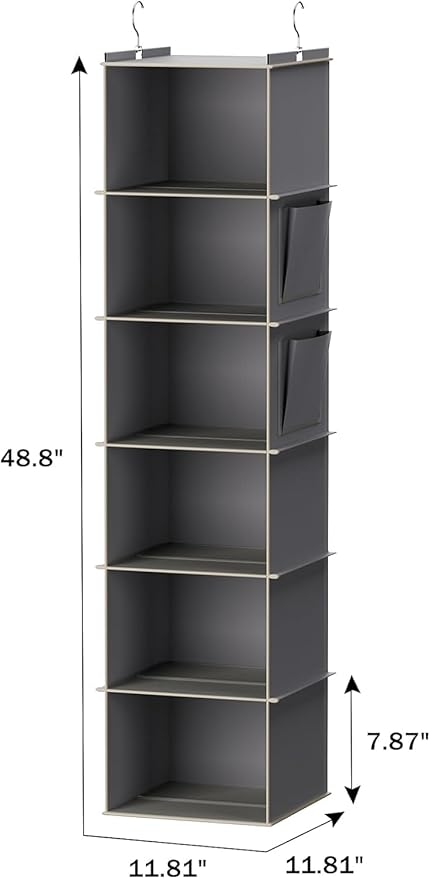 YOUDENOVA Hanging Closet Organizer and Storage, 6-Shelf Closet Hanging Storage Shelves, Grey