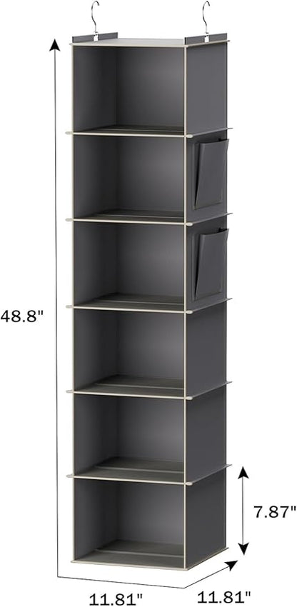YOUDENOVA Hanging Closet Organizer and Storage, 6-Shelf Closet Hanging Storage Shelves, Grey