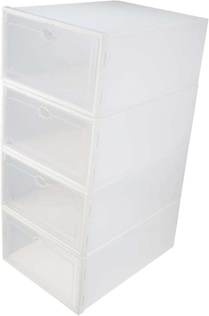 4pcs Sturdy Transparent Plastic Shoe Storage Box Multifunctional Household Organizer Stackable Design for Efficient Shoe Space Management