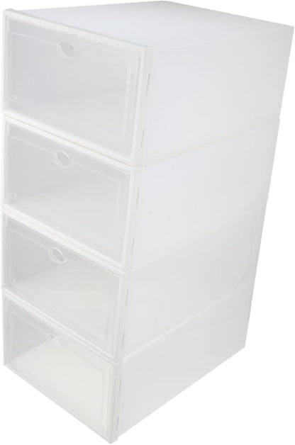 4pcs Sturdy Transparent Plastic Shoe Storage Box Multifunctional Household Organizer Stackable Design for Efficient Shoe Space Management
