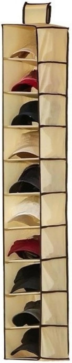 2-Pack Hanging Shoe Organizer for Closet, 10 Wider Sections Closet Shoe Storage Rack, Sturdy Shoe Shelves Holder for Shoes Clothes Shirts Jeans Hats (Beige)