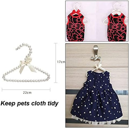 Zodensot 5 Pack Mini Pearl Baby Pets Small Clothes Hangers, Lovely Faux Pearl Beaded Elegant Garment Clothes Hangers with Ribbon Bowknot for Pet Dog Cat Baby Kids Children (Pink)