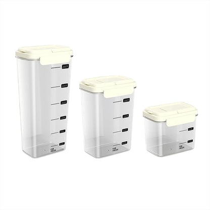 3-Piece Airtight Storage Set - 1200ml+2000ml+2800ml with Handheld Design, BPA-Free Food-Grade, Stackable Organizers for Flour, Grains, Oats, Pasta, Pet Food (Cream Yellow)