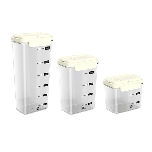 3-Piece Airtight Storage Set - 1200ml+2000ml+2800ml with Handheld Design, BPA-Free Food-Grade, Stackable Organizers for Flour, Grains, Oats, Pasta, Pet Food (Cream Yellow)