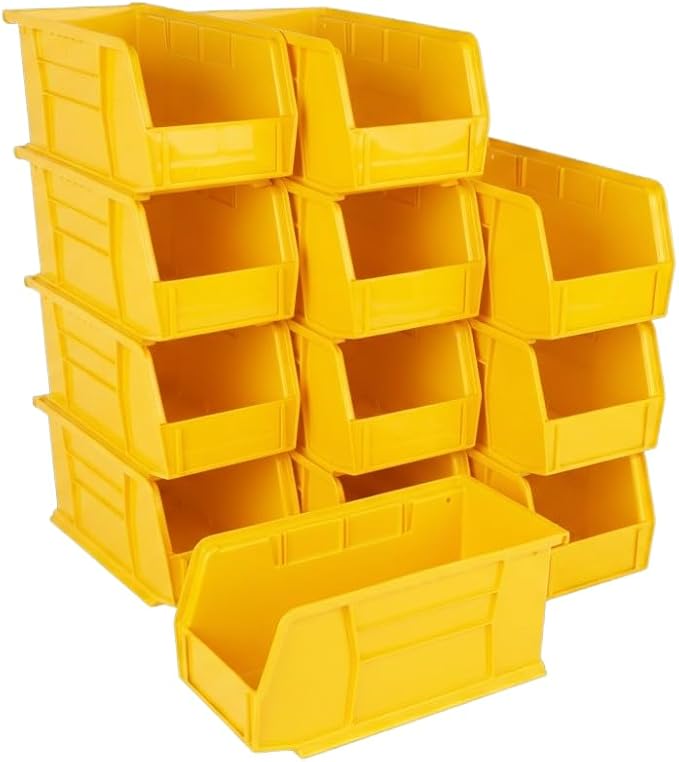Hudson Exchange 11" x 5-1/2" x 5" (12 Pack) Plastic Stackable Storage Bin and Hanging Container, Yellow