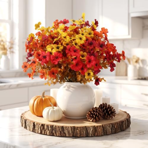 CEWOR 12 Bundles Fall Artificial Flowers for Outdoor Indoor, Fake Silk Daisy with Eucalyptus Leaves, Autumn Faux Flower for Garden Patio Home Decor (4 Multicolor) - Image 4