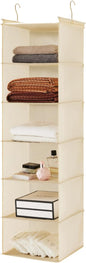 MAX Houser 6 Tier Shelf Hanging Closet Organizer, Cloth Hanging Shelf with 2 Sturdy Hooks for Storage, Foldable (Beige)