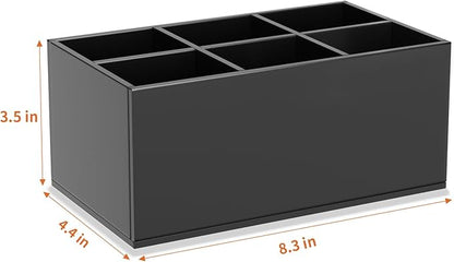 HIIMIEI Black Makeup Brush Holder Organizer Acrylic 6-Slots Cosmetic Brushes Storage Organizer for Vanity Countertop