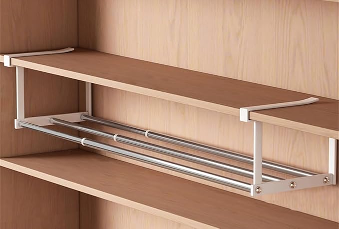 Expandable Shoe Rack Closet Hanging Organizer 20.08''-37.4'' Metal Adjustable Under Cabinet Storage Shelf Space Saving for Kitchen Pantry Room Dorm, Silver + White, 1 Pack