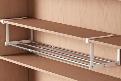 Expandable Shoe Rack Closet Hanging Organizer 20.08''-37.4'' Metal Adjustable Under Cabinet Storage Shelf Space Saving for Kitchen Pantry Room Dorm, Silver + White, 1 Pack