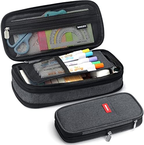 KPX Big Capacity Pencil Pen Case Bag with Zipper Office College School Storage Large Capacity Bag Pouch Holder Box Organizer Colorful (Black) by KPX