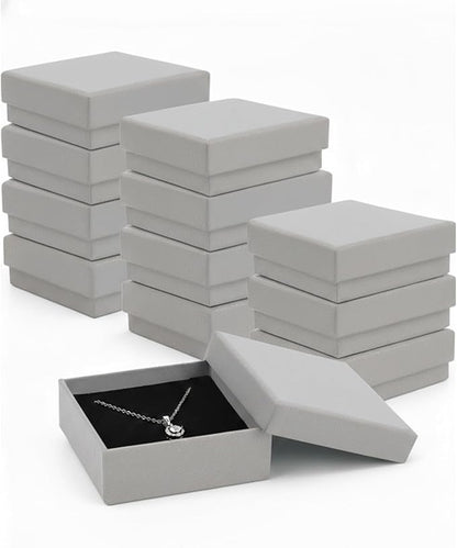 Rocutus Jewelry Gift Boxes for Necklace, Earring, Ring - Cotton Filled Cardboard Paper Jewelry Box Gift Cases for Wedding, 12 Pack Engagement, Gift Packaging, Luxury Jewelry Box, Ring Box (Grey)