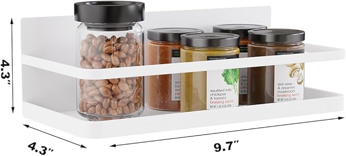 Magnetic Spice Rack Organizer Single Tier Refrigerator Spice Storage Shelf, Easy to Install The Side of The Refrigerator Can Hold spices, Jar of Olive Oil (White, 2 PACK)