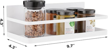 Magnetic Spice Rack Organizer Single Tier Refrigerator Spice Storage Shelf, Easy to Install The Side of The Refrigerator Can Hold spices, Jar of Olive Oil (White, 2 PACK)