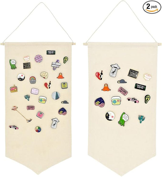 Wall Hanging Brooch Jewelry Storage Case Canvas Display Stand Enamel Pin Display Banner Holder Earrings Necklace Glitter Pin Collection Organizer (Burlywood+Burlywood)