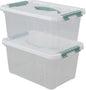 Gloreen 6 Quart Clear Storage Bins with Lid and Green Handle, Multipurpose Stackable Plastic Storage Latches Box/Containers, Set of 2