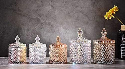 Colorful Home Decorative Jar Qtips Holder Dispenser Glass Storage Container Bathroom Counter Vanity Organizer for Bath Salts/Swabs/Rounds Makeup Sponges Toothpick Jewelry(Amber,20 oz)