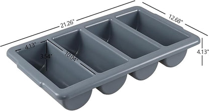 4 Pack Plastic Commercial Cutlery Bin, 4 Compartment Commercial Silverware Bin, Gray