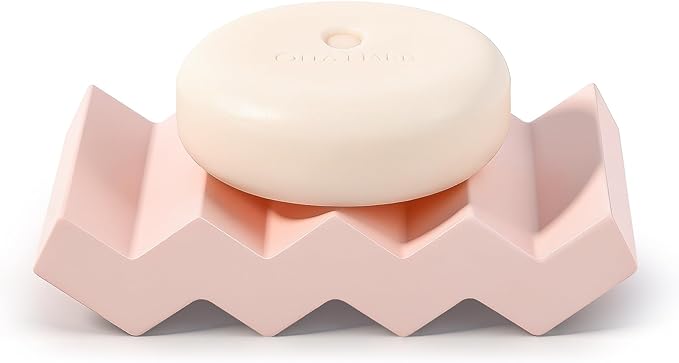 Self Draining Bar Soap Holder Diatomite Soap Dish Fast Drying Soap Saver Small Sponge Caddy for Shower, Bathroom, Kitchen Sink, Kitchen, Pink