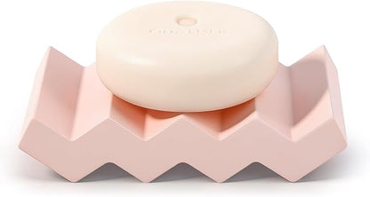 Self Draining Bar Soap Holder Diatomite Soap Dish Fast Drying Soap Saver Small Sponge Caddy for Shower, Bathroom, Kitchen Sink, Kitchen, Pink